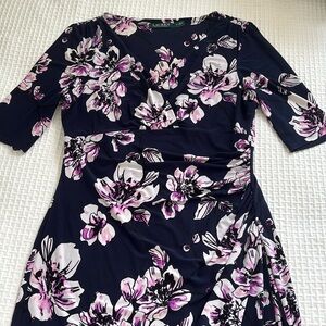 Ralph Lauren Navy Dress with Pink Floral Design, size 12